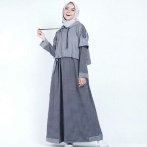 Gamis A-Line Kombinasi Warna Abu Khaki - Material High Quality