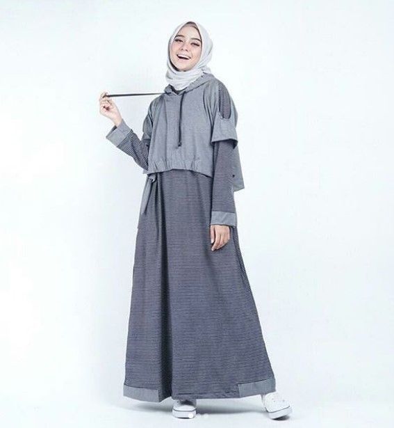 Gamis A-Line Kombinasi Warna Abu Khaki - Material High Quality